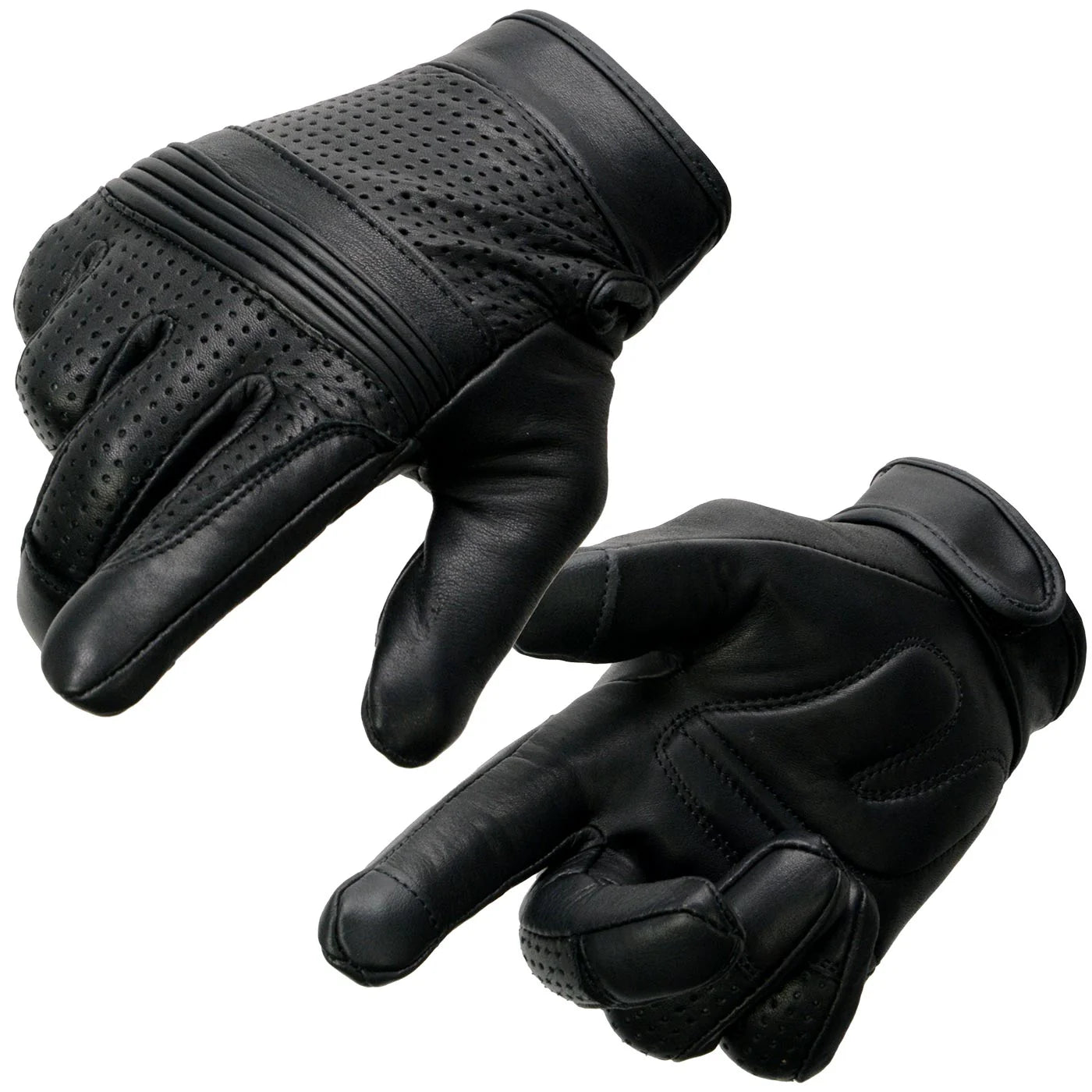 Milwaukee Leather Black Leather Perforated Gel Gloves MIG7516