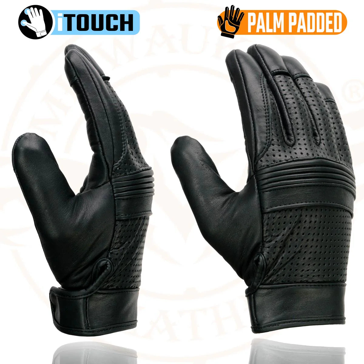 Milwaukee Leather Black Leather Perforated Gel Gloves MIG7516