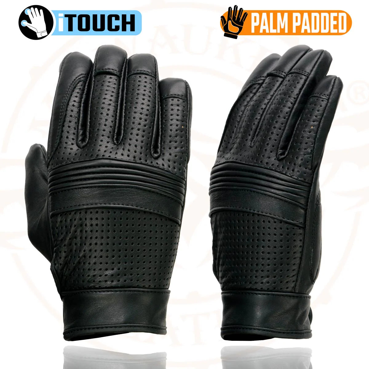 Milwaukee Leather Black Leather Perforated Gel Gloves MIG7516