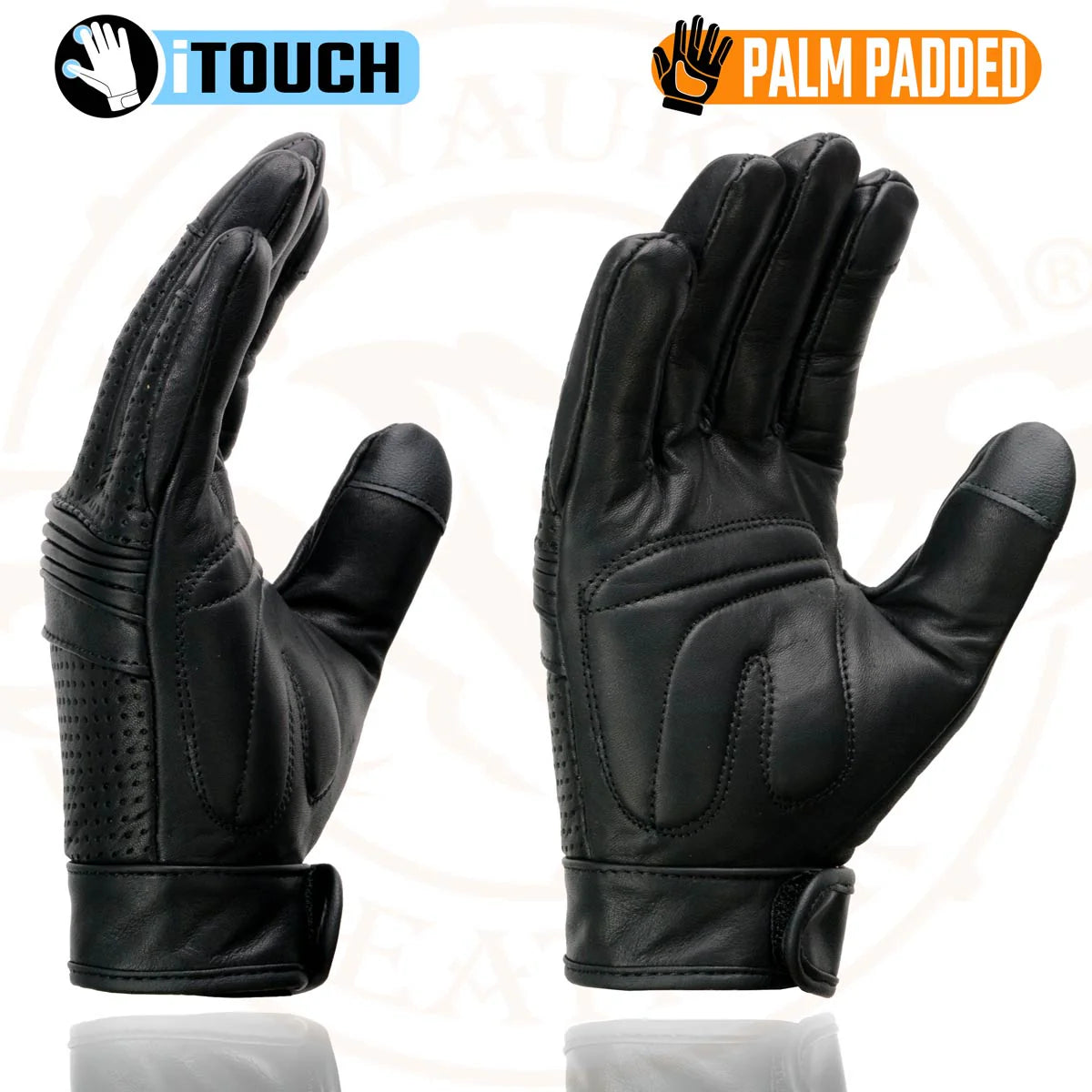 Milwaukee Leather Black Leather Perforated Gel Gloves MIG7516