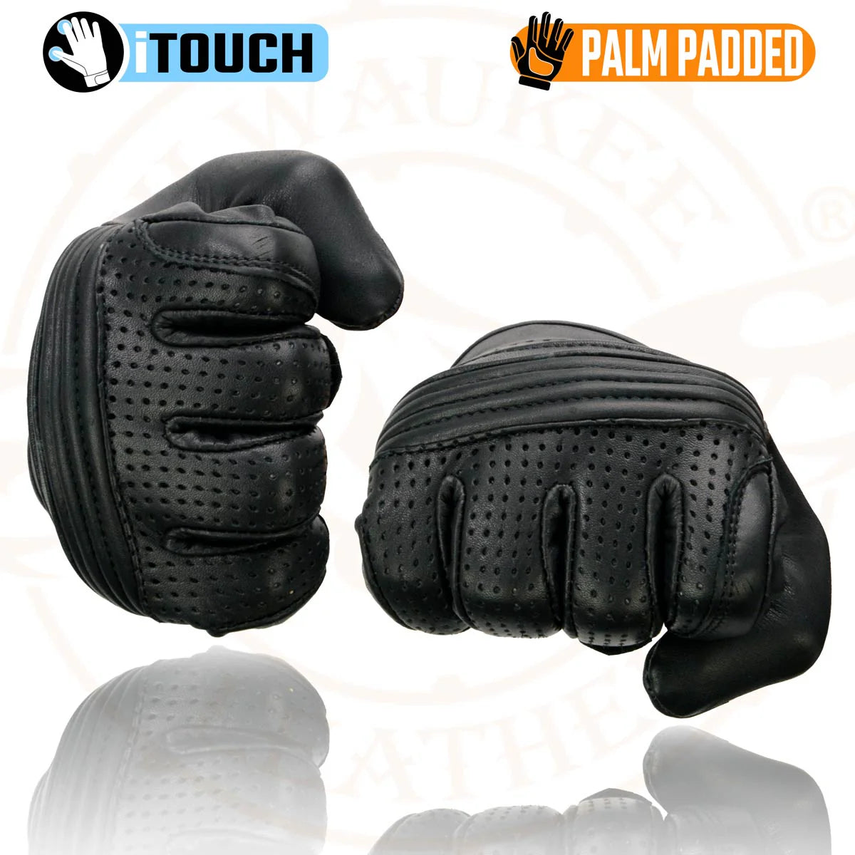 Milwaukee Leather Black Leather Perforated Gel Gloves MIG7516