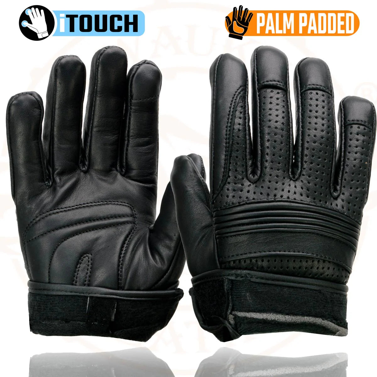 Milwaukee Leather Black Leather Perforated Gel Gloves MIG7516