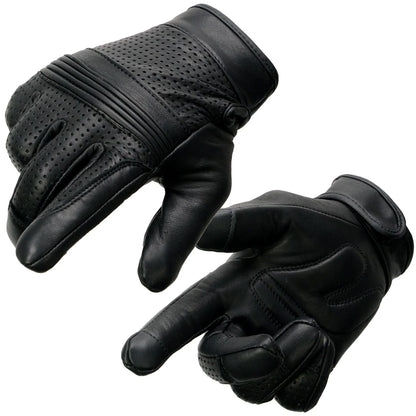 Milwaukee Leather Black Leather Perforated Gel Gloves MIG7516
