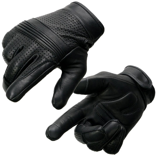 Milwaukee Leather Black Leather Perforated Gel Gloves MIG7516