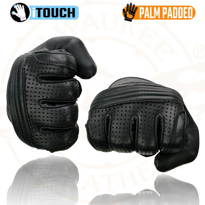 Milwaukee Leather Black Leather Perforated Gel Gloves MIG7516