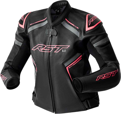 RST WOMENS S1 D3O LEATHER JACKET BLACK/PINK