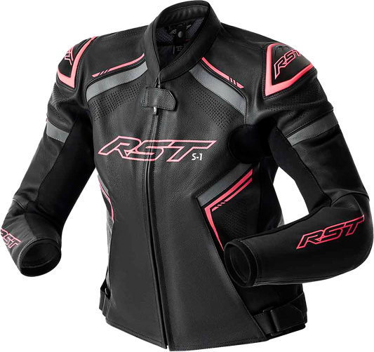 RST WOMENS S1 D3O LEATHER JACKET BLACK/PINK