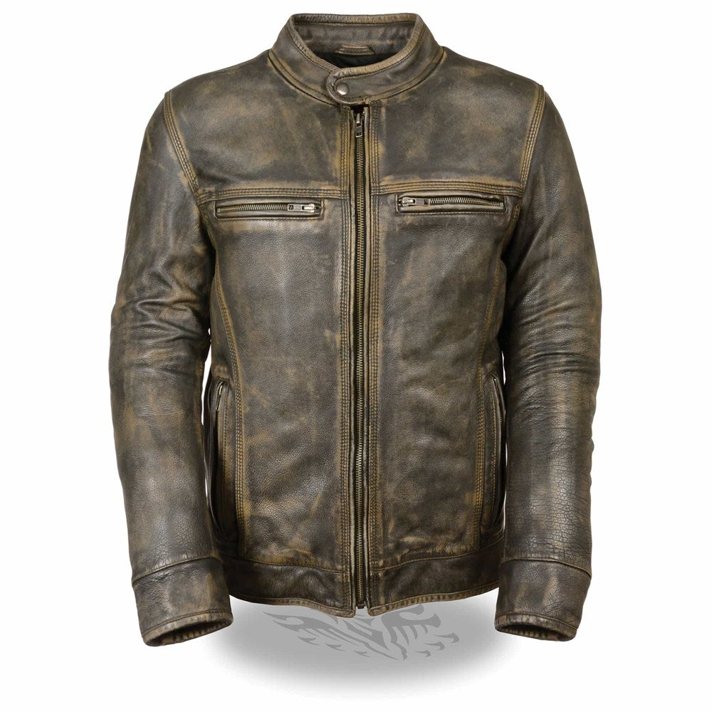 Milwaukee Leather Mens Brown Distressed Scooter Jacket with Venting