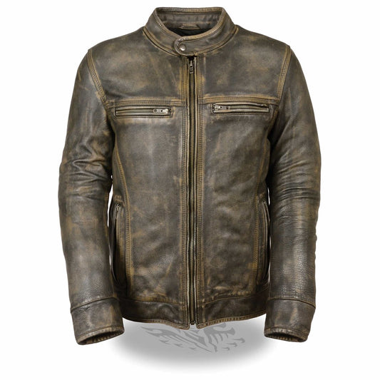 Milwaukee Leather Mens Brown Distressed Scooter Jacket with Venting