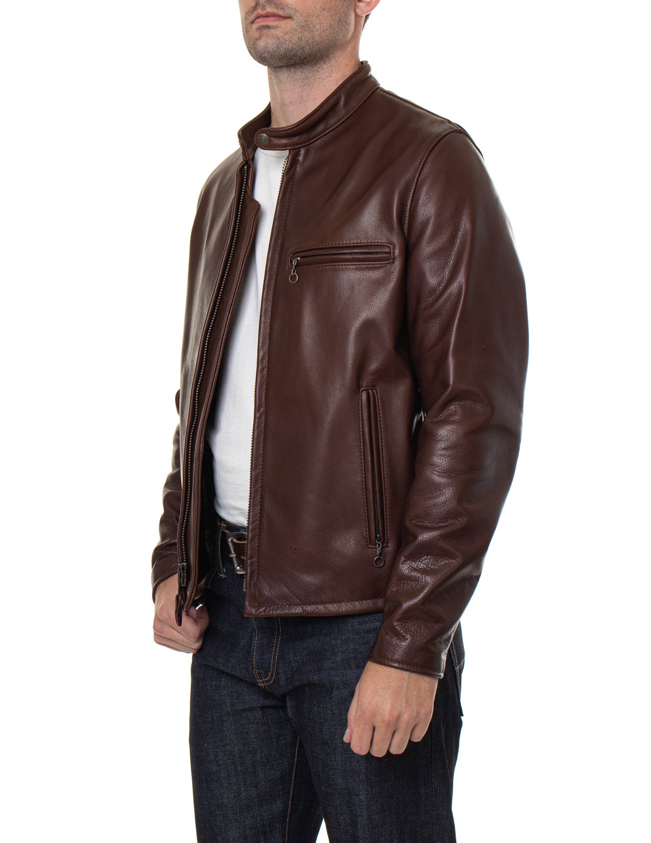 Schott 530 Waxed Natural Pebbled Cowhide Café Leather Jacket