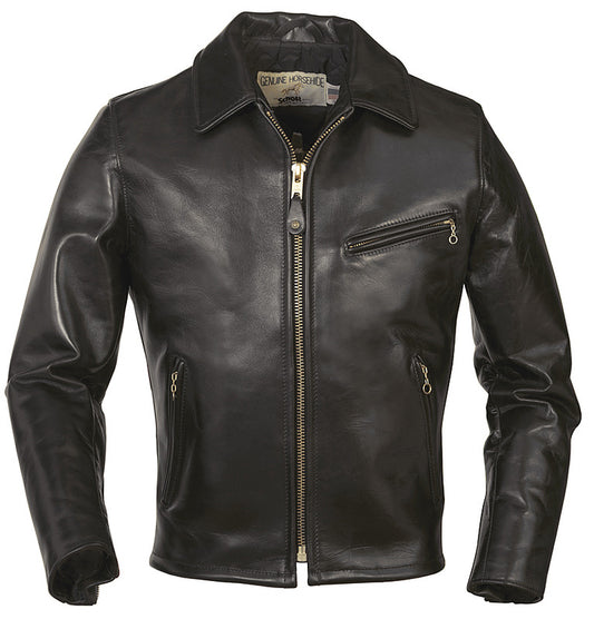 Schott 689H Men's Classic Horsehide Black Racer Motorcycle Leather Jacket with Spread Collar