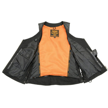 Milwaukee Leather  Women's Open Neck Side Lace Front Zipper Leather Vest with Gun Pockets