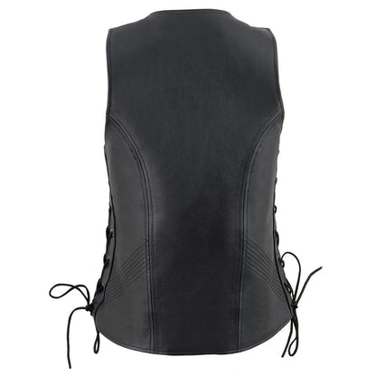Milwaukee Leather  Women's Open Neck Side Lace Front Zipper Leather Vest with Gun Pockets