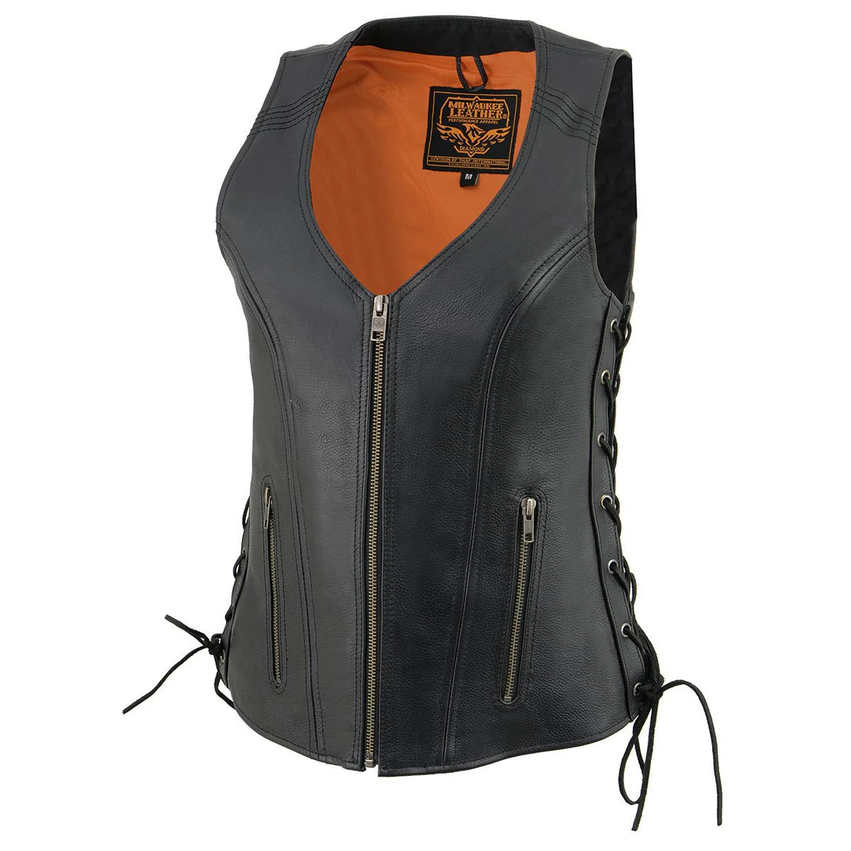 Milwaukee Leather  Women's Open Neck Side Lace Front Zipper Leather Vest with Gun Pockets