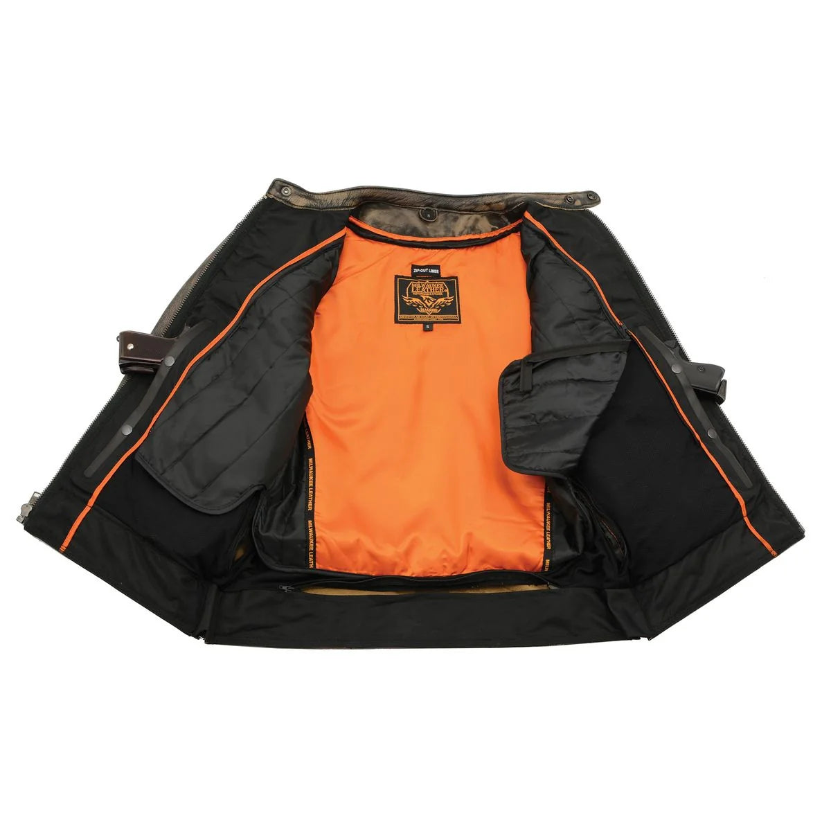 Milwaukee Leather Mens Brown Distressed Scooter Jacket with Venting