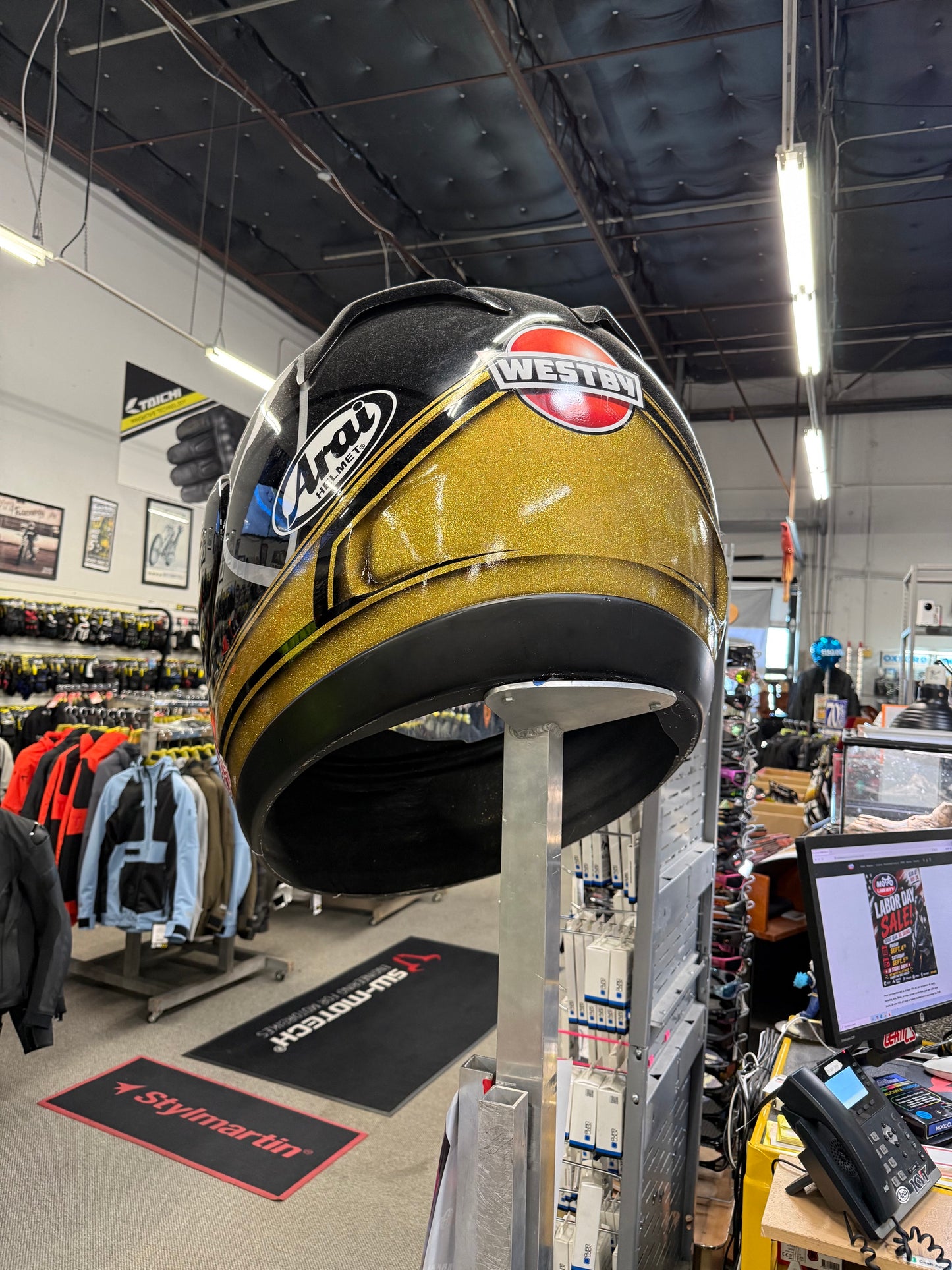 Oversize ARAI helmet. Westby Racing.