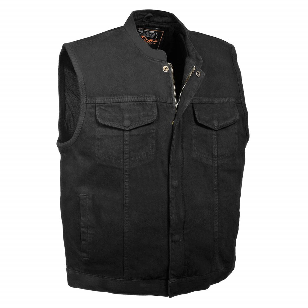 Milwaukee Leather Mens Concealed Snap Denim Club Style Vest with Hidden Zipper