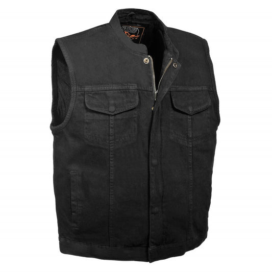 Milwaukee Leather Mens Concealed Snap Denim Club Style Vest with Hidden Zipper